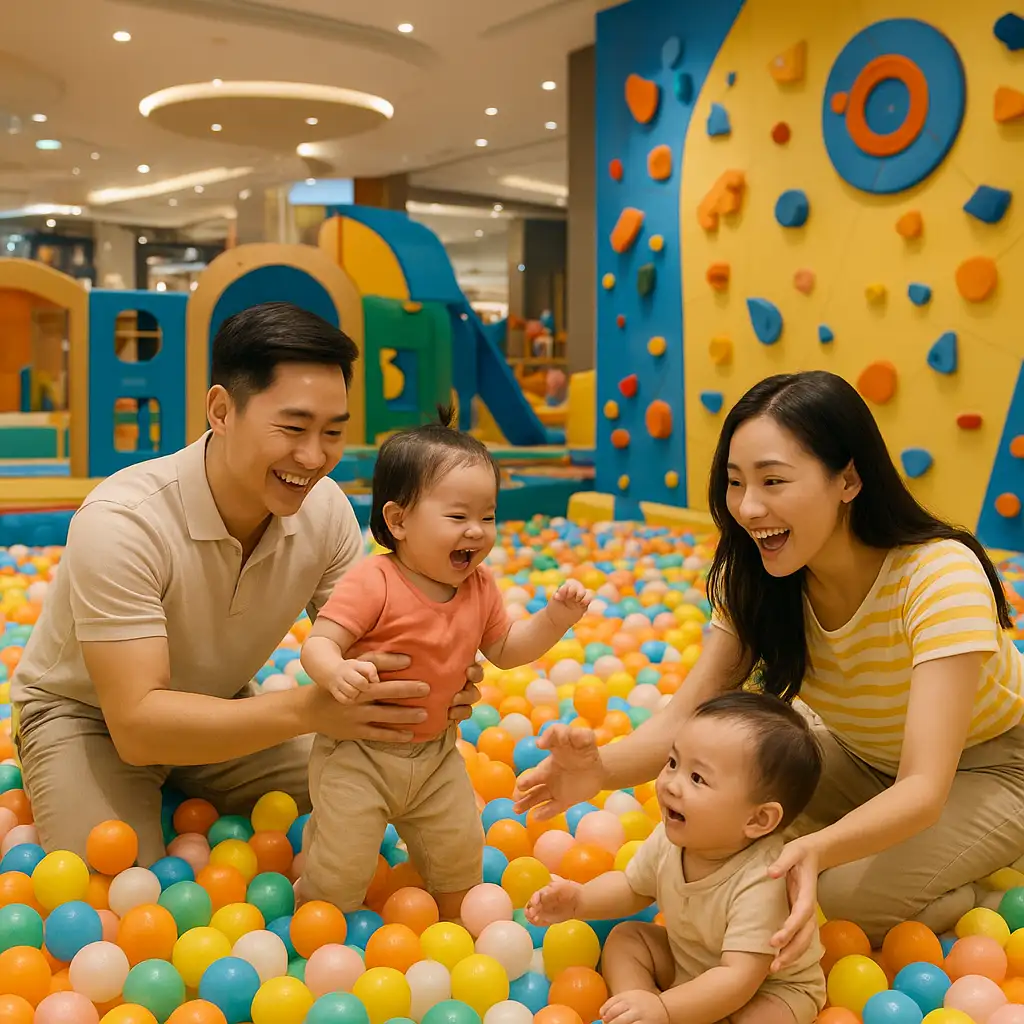 Gia đình vui chơi tại khu vui chơi trẻ em hiện đại trong Crescent Mall.