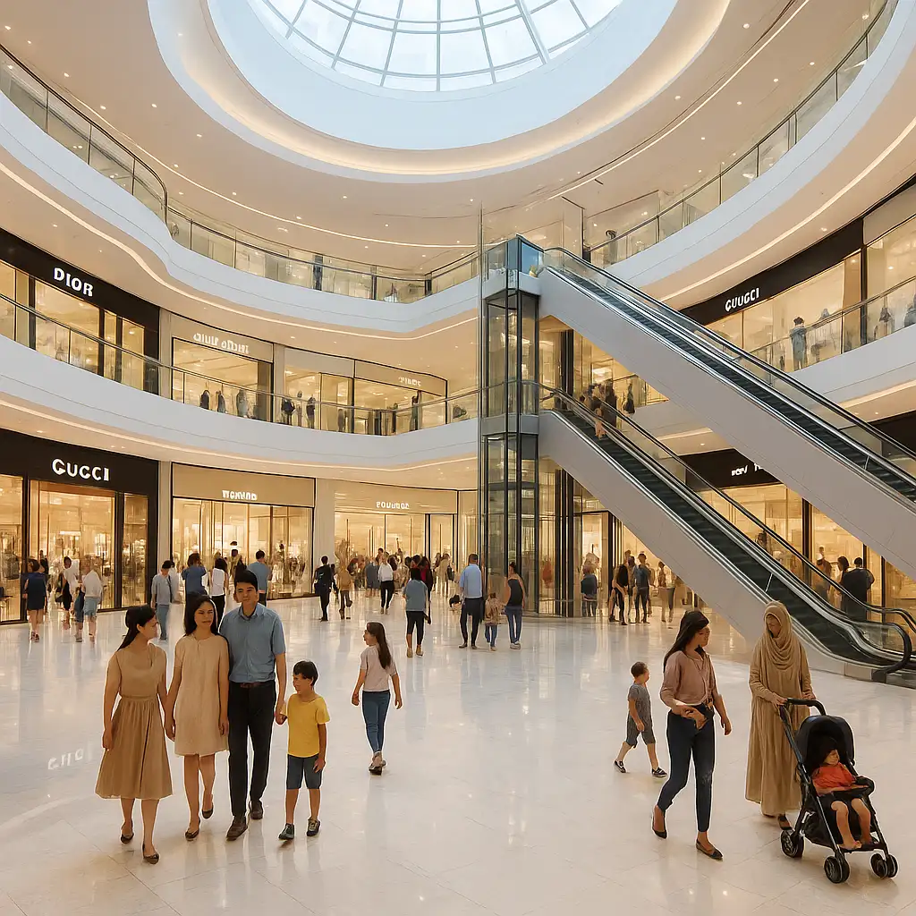 Không gian mua sắm nhộn nhịp và sang trọng bên trong Crescent Mall.