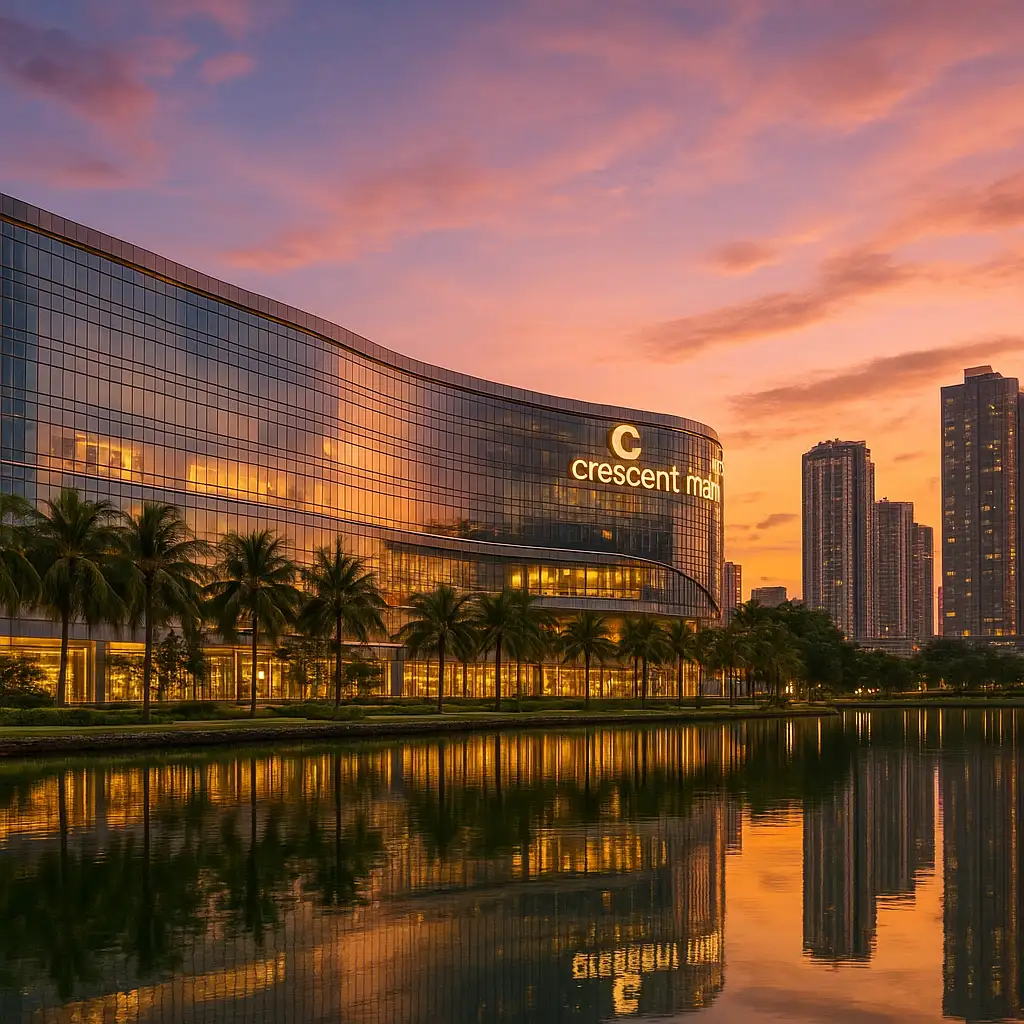 Toàn cảnh kiến trúc sang trọng và hiện đại của trung tâm thương mại Crescent Mall tại Quận 7